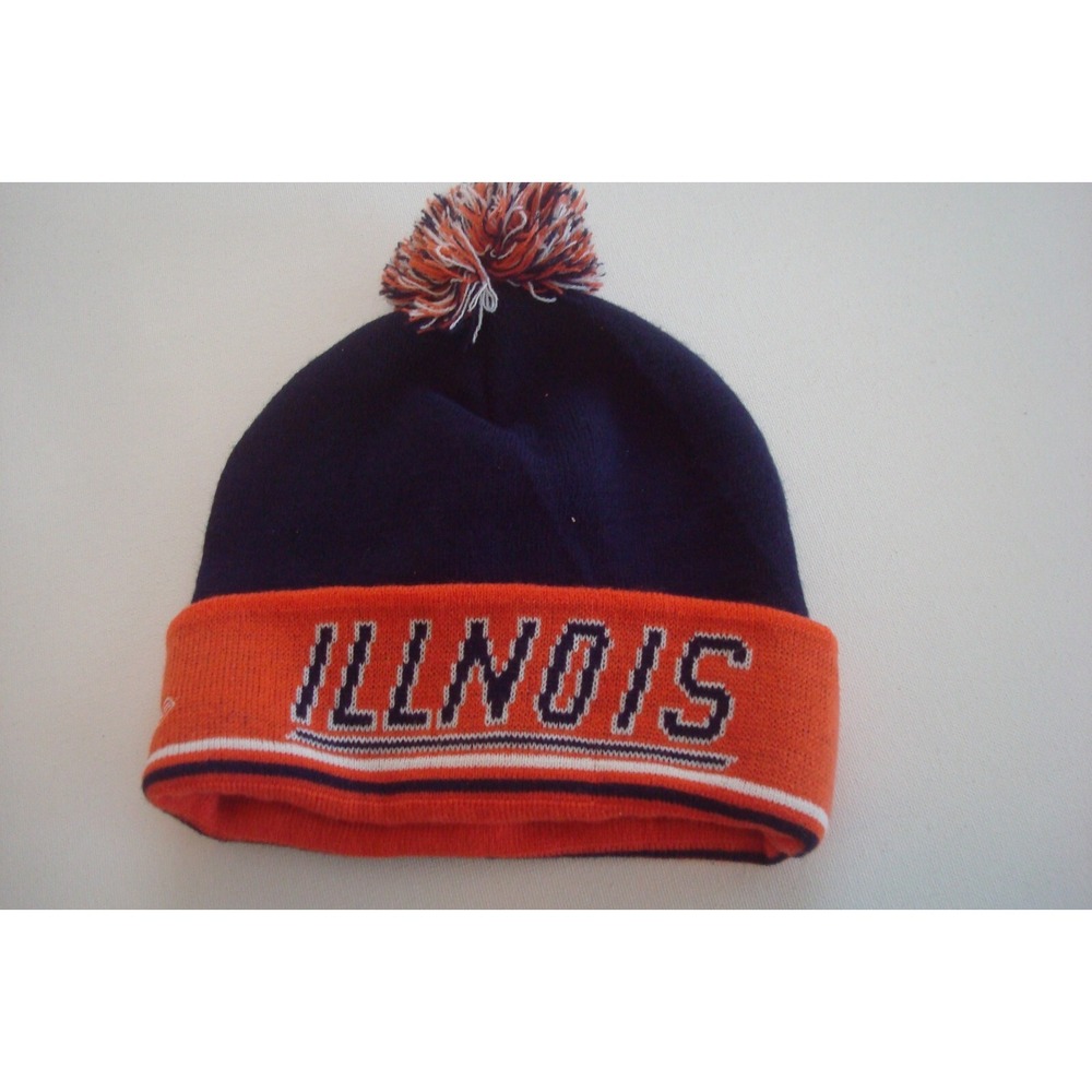 ILLINOIS ILLINI     DEADSTOCK TOBOGGAN KNIT VINTAGE BEANIE SKULL HAT CAP K2‎